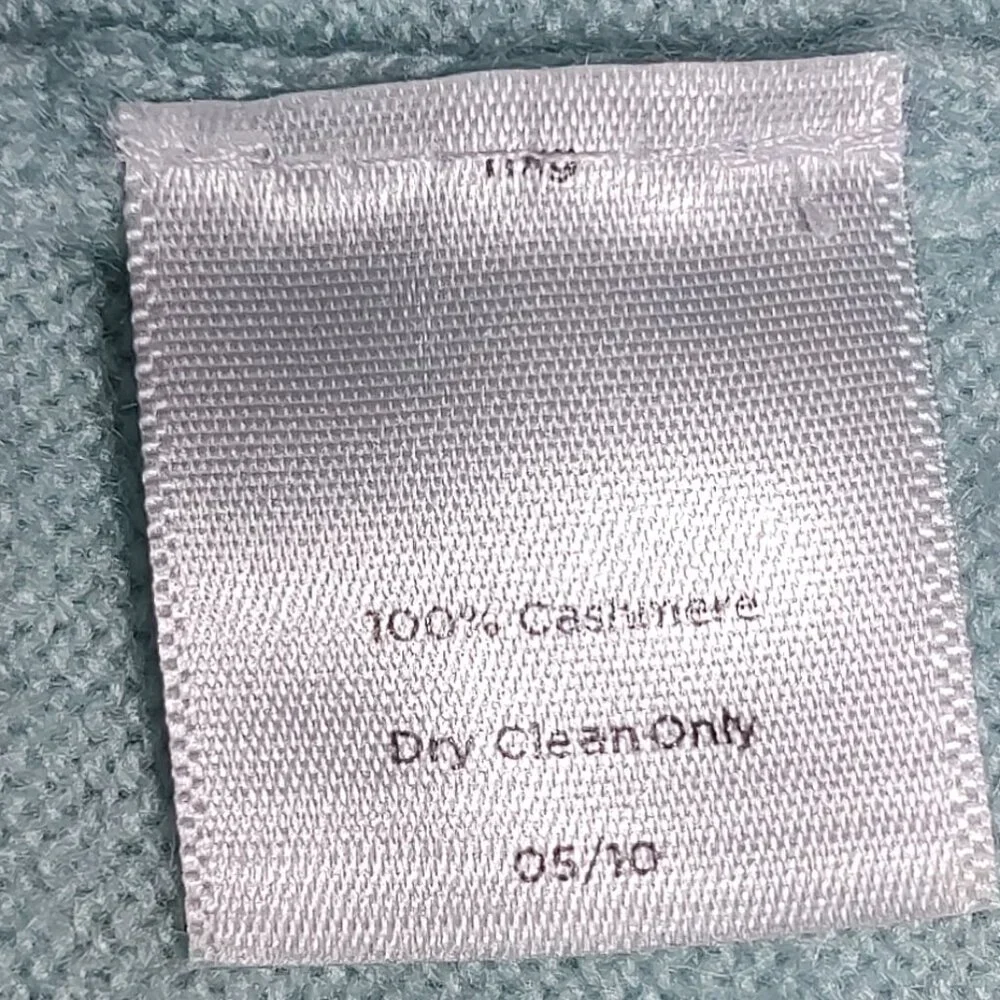 TALBOTS 100% CASHMERE SWEATER 3/4 SLEEVES AQUAMARINE RHINESTONE BUTTONS SZ SP - Picture 4 of 11